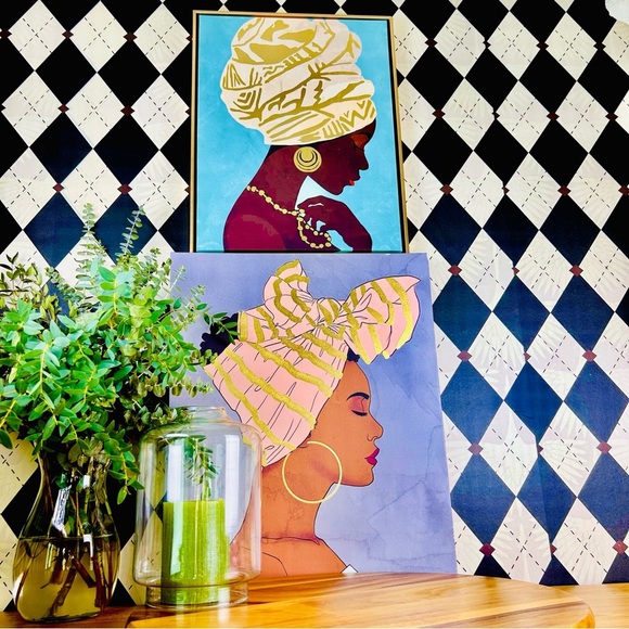 Large Portrait Art Set – Two Elegant Women Headwraps Gold Accents - 20” & 18” - Picture 10 of 14